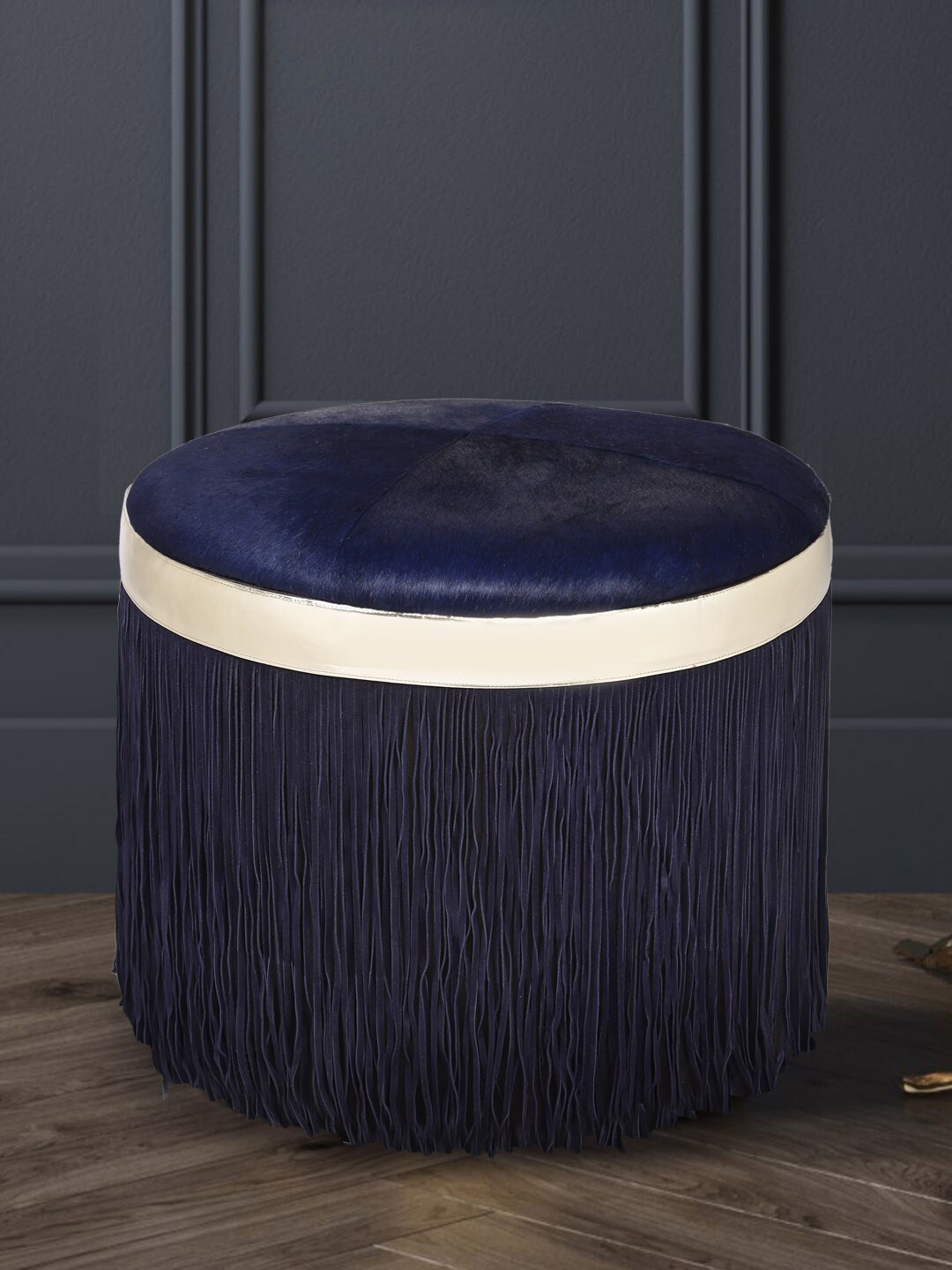

IMUR Navy Blue & Beige Solid Leather Pouffs