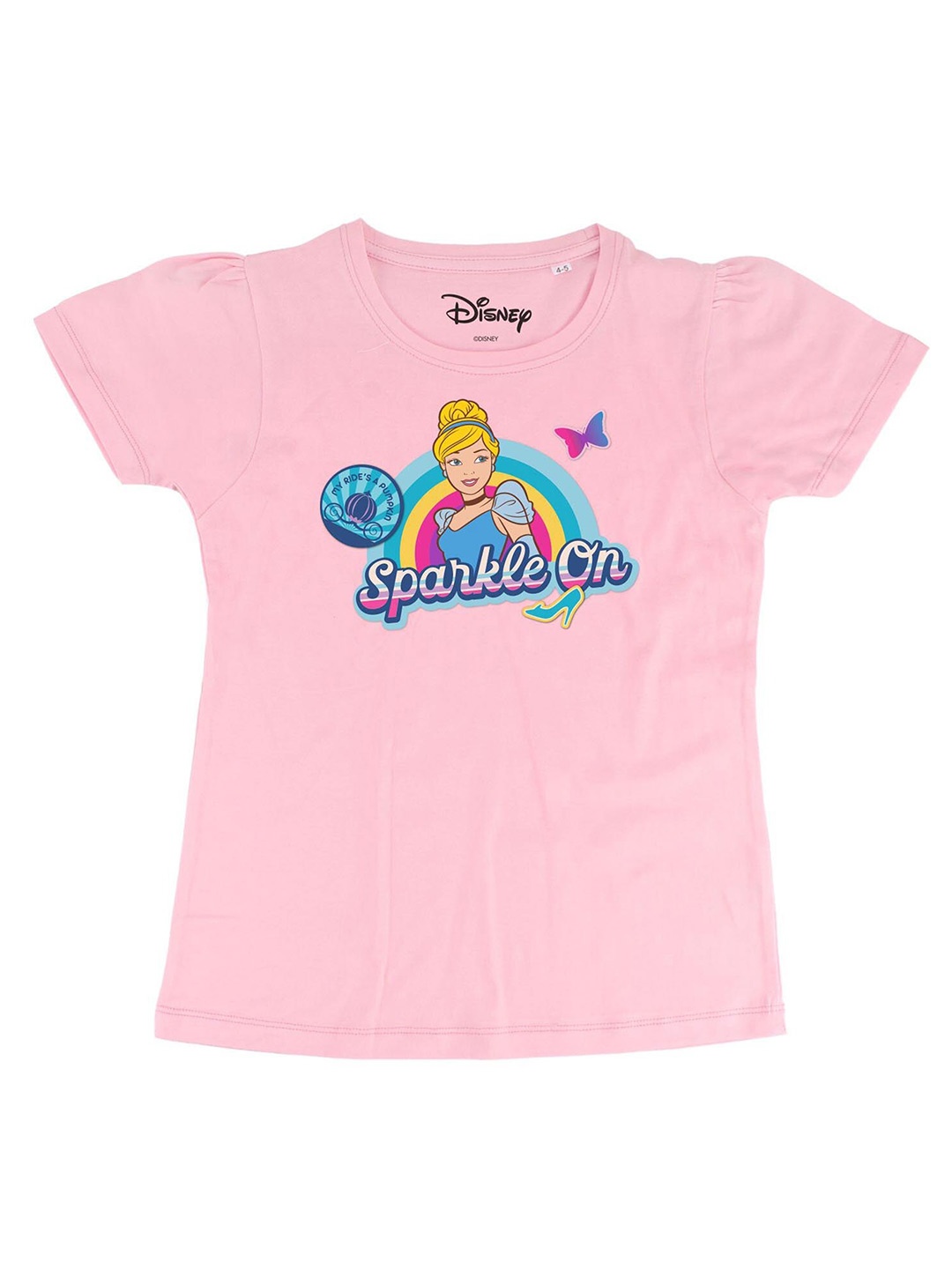 

Disney by Wear Your Mind Girls Blue Printed Cinderella Pure Cotton Regular Top, Pink