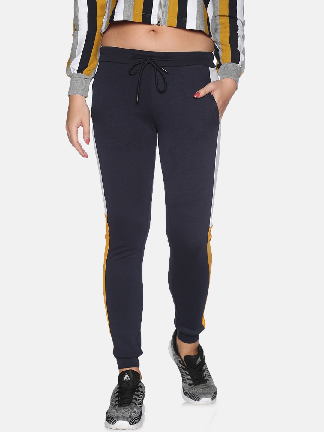 

Campus Sutra Women Navy Blue & White Colourblocked Slim-Fit Joggers