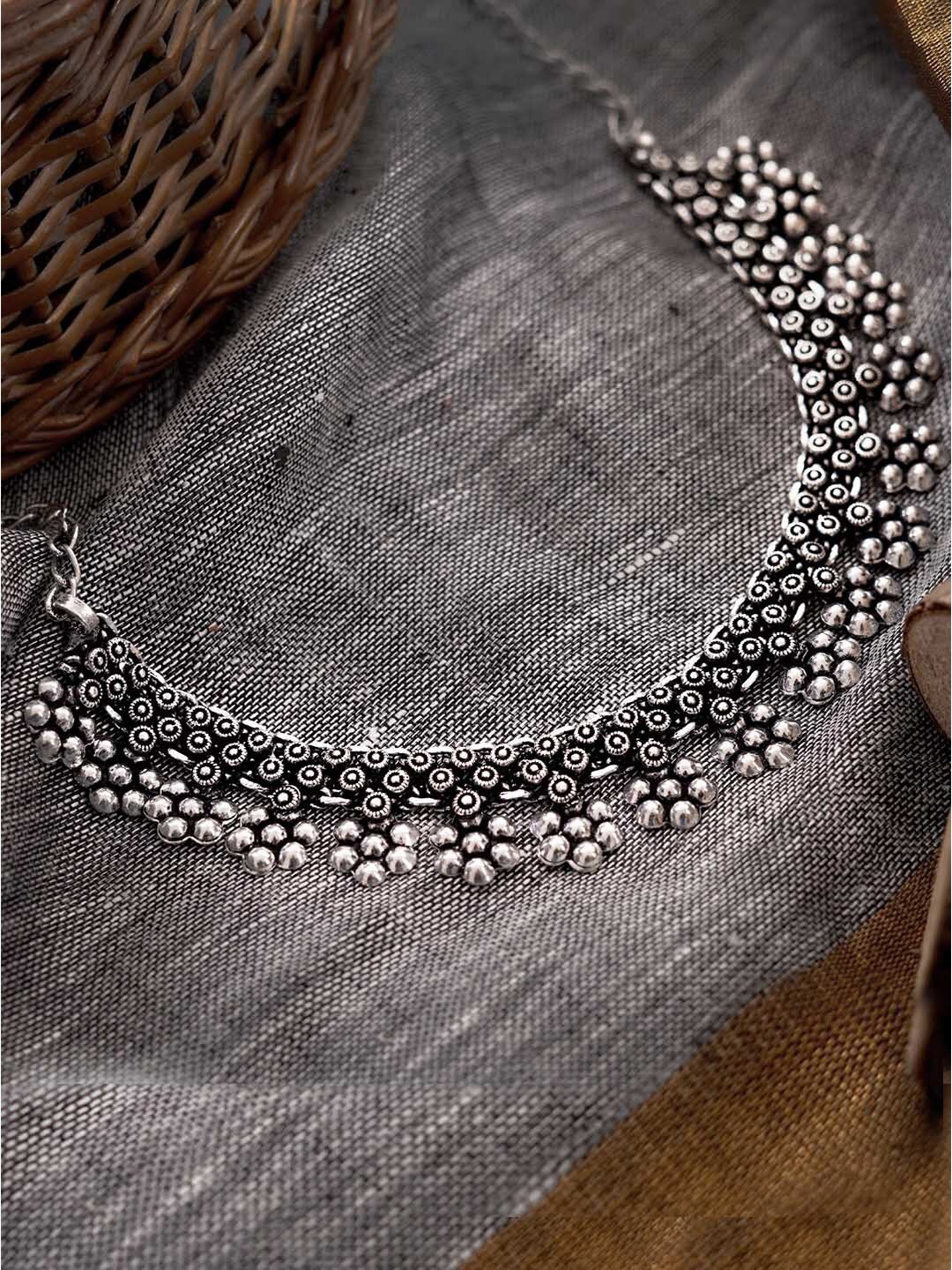 TEEJH Silver-Toned German Silver Oxidised Necklace