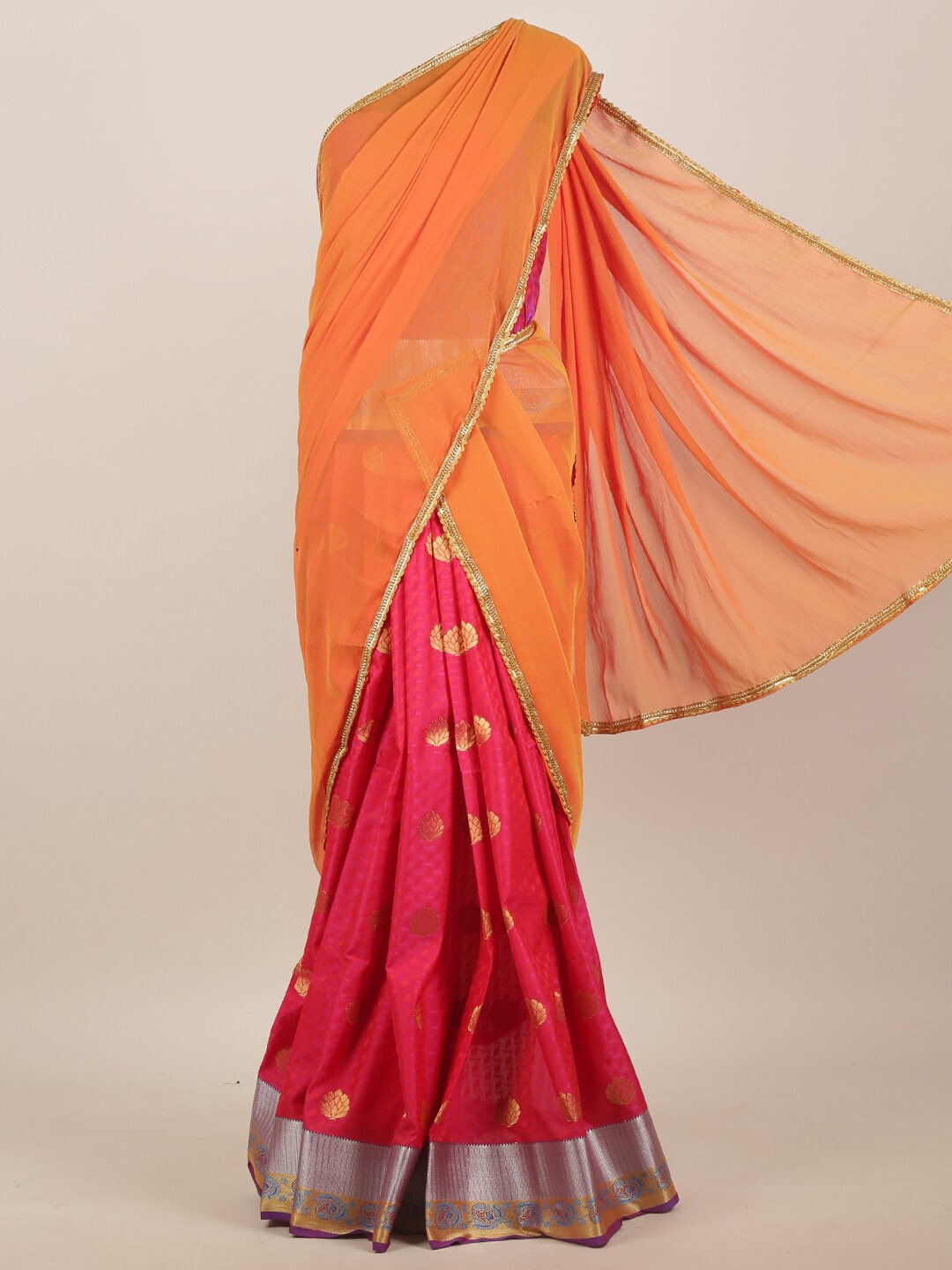 

Pothys Orange & Pink Woven Design Half Saree