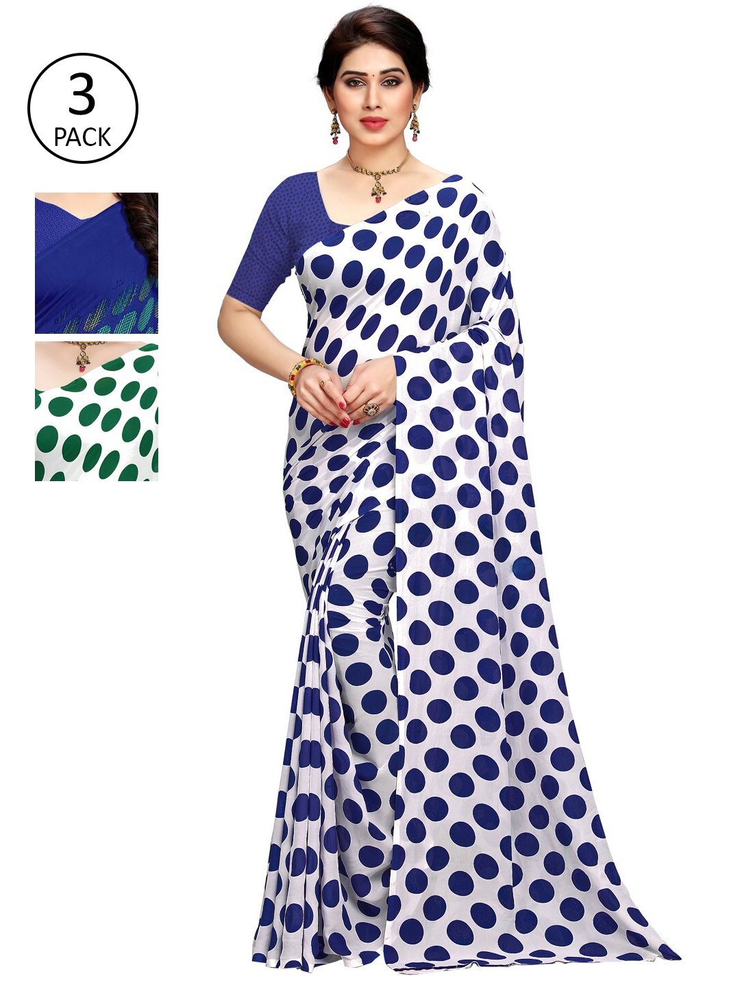 

KALINI Pack Of 3 Poly Georgette Printed Sarees, White