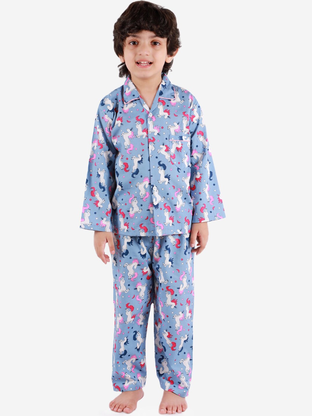 

KID1 Boys Blue & White Unicorn Printed Night suit K21NW27BL