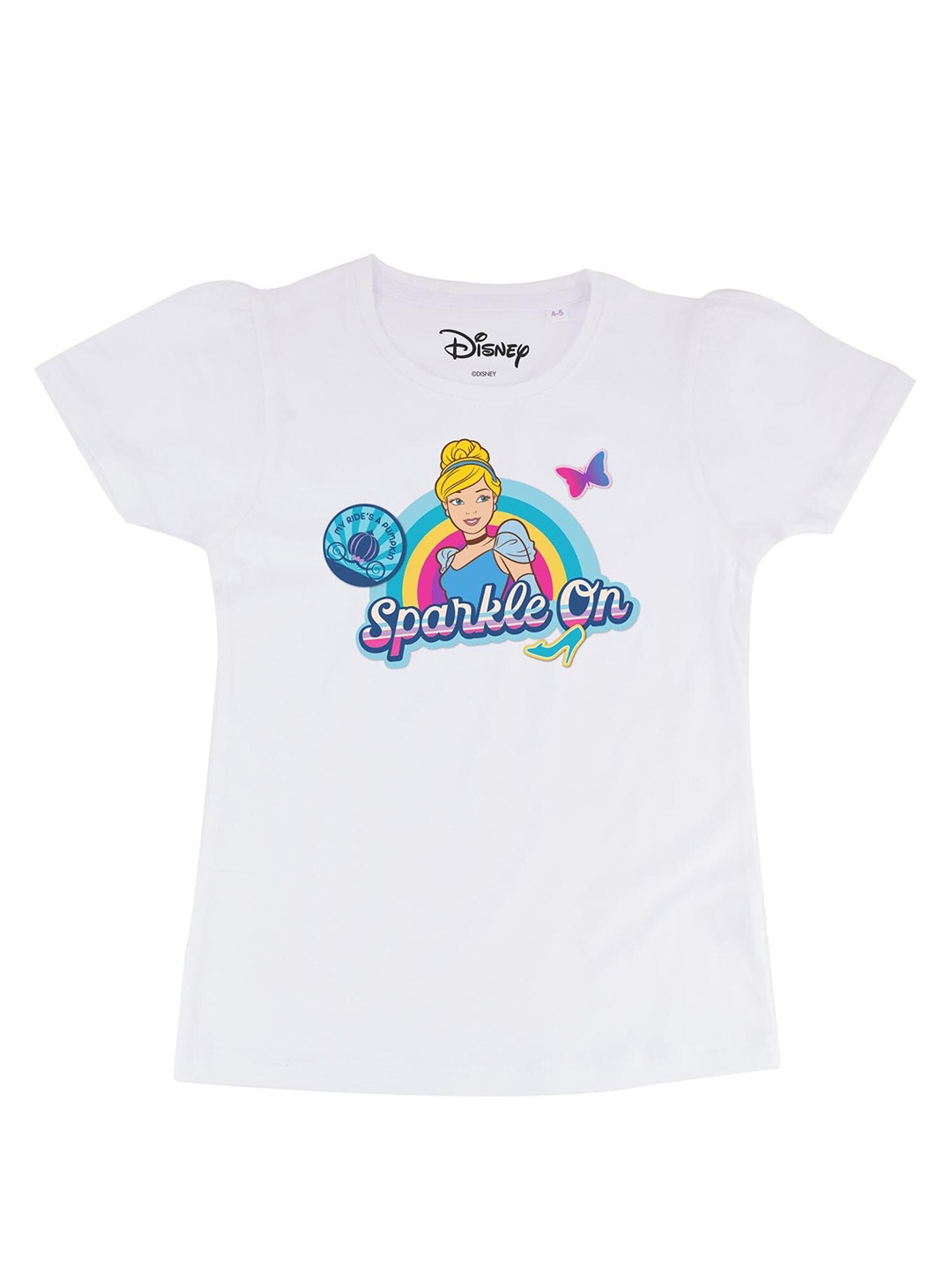 

Disney by Wear Your Mind Girls White Printed Cinderella Pure Cotton Regular Top