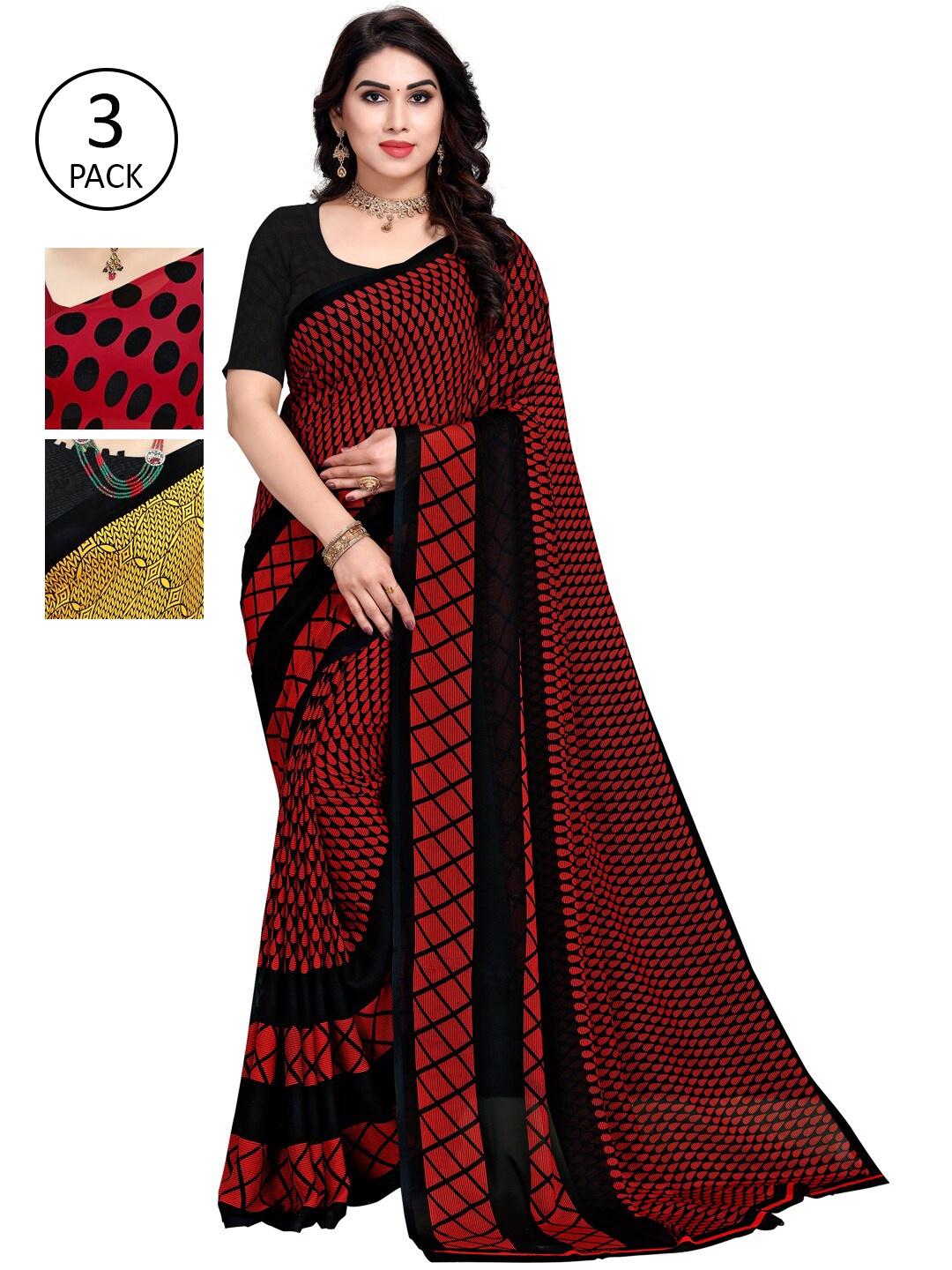 

KALINI Pack Of 3 Yellow & Red Floral Saree