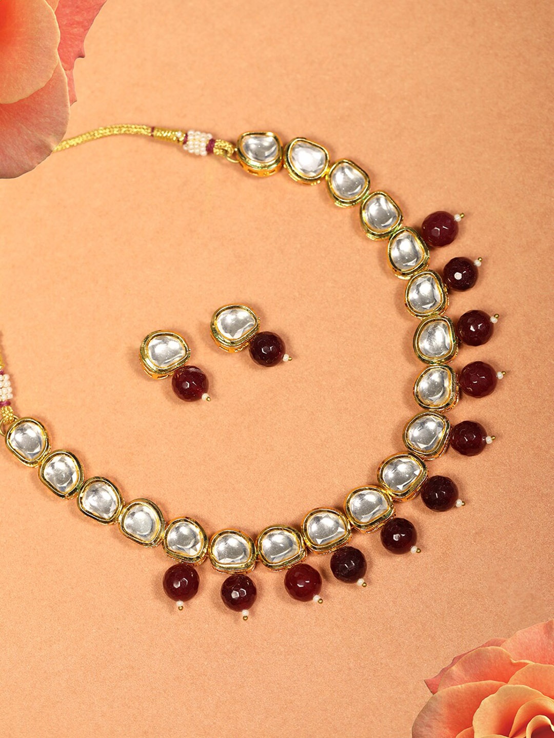 

Priyaasi Gold-Plated Red Studded Jewellery Set