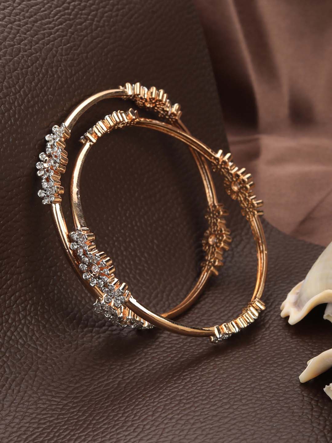 

Priyaasi Set Of 2 Rose Gold-Plated White AD-Studded Handcrafted Bangles