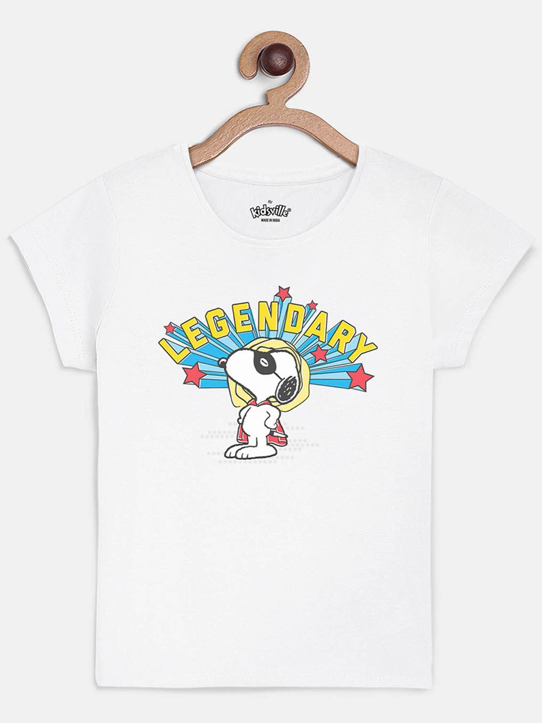 

Kids Ville Girls White Peanuts Printed Cotton Pure Cotton T-shirt