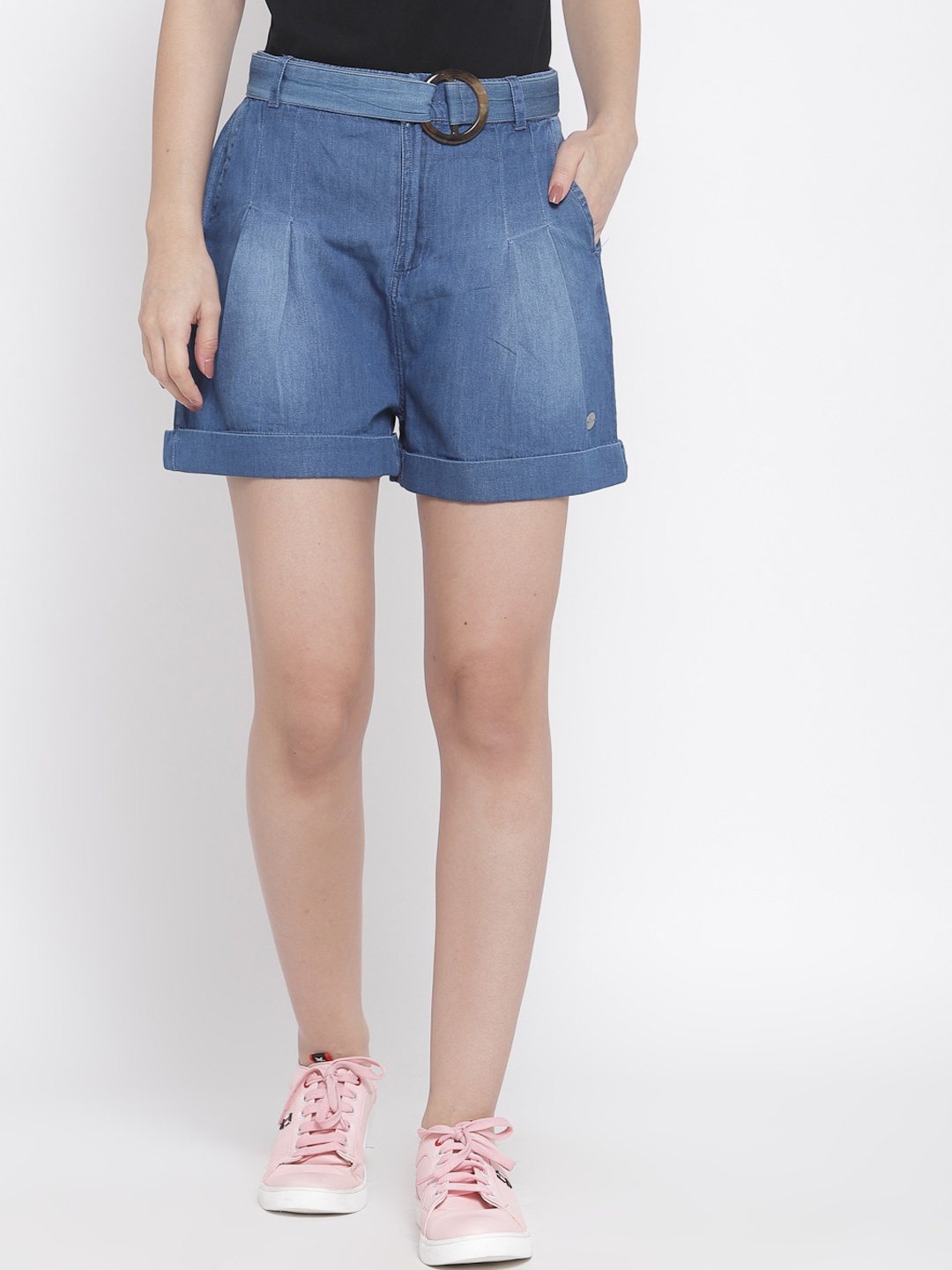 

Pepe Jeans Women Blue Washed Mid-Rise Regular Shorts