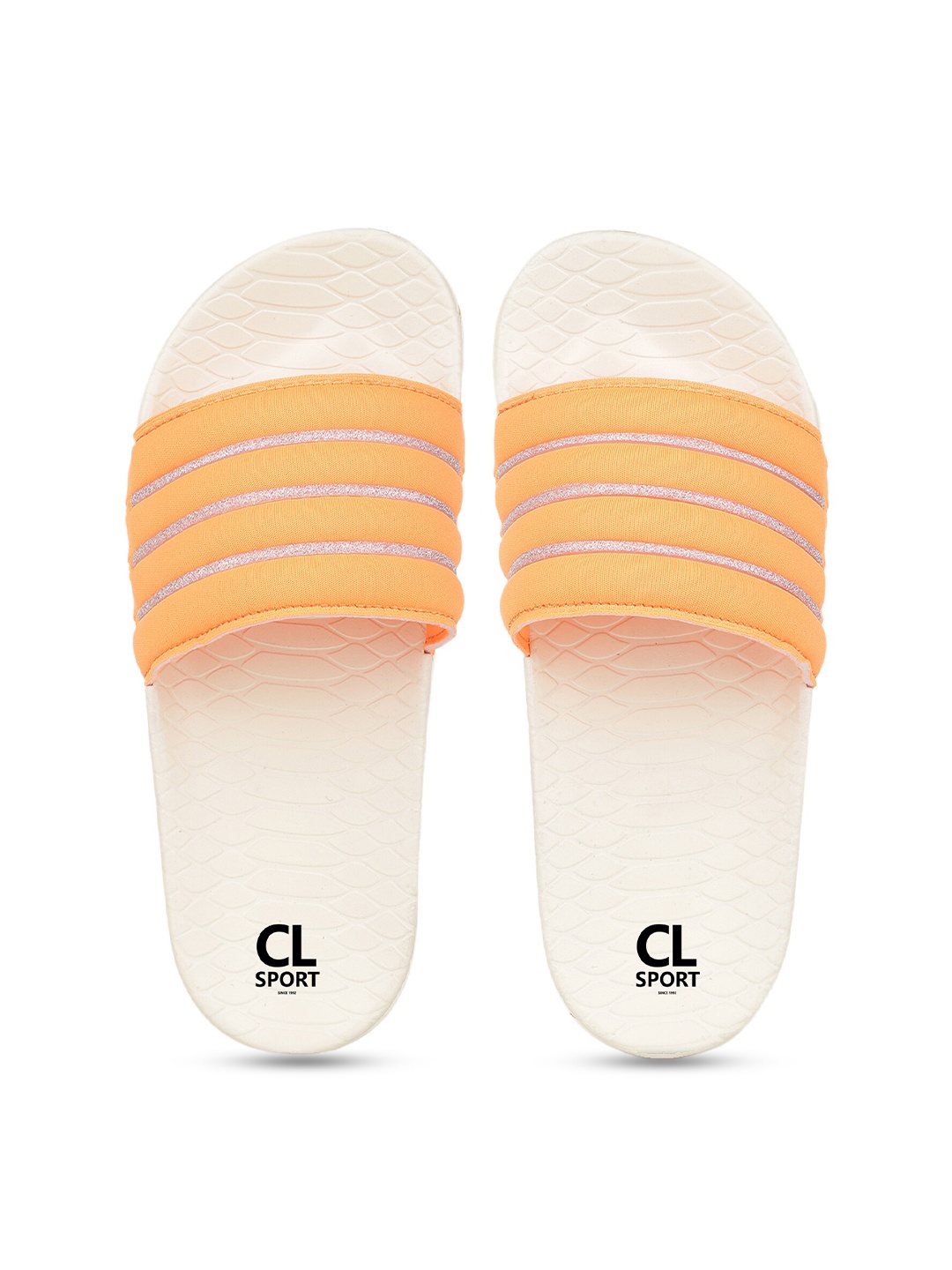 

Carlton London sports Women Orange & Silver-Toned Striped Sliders