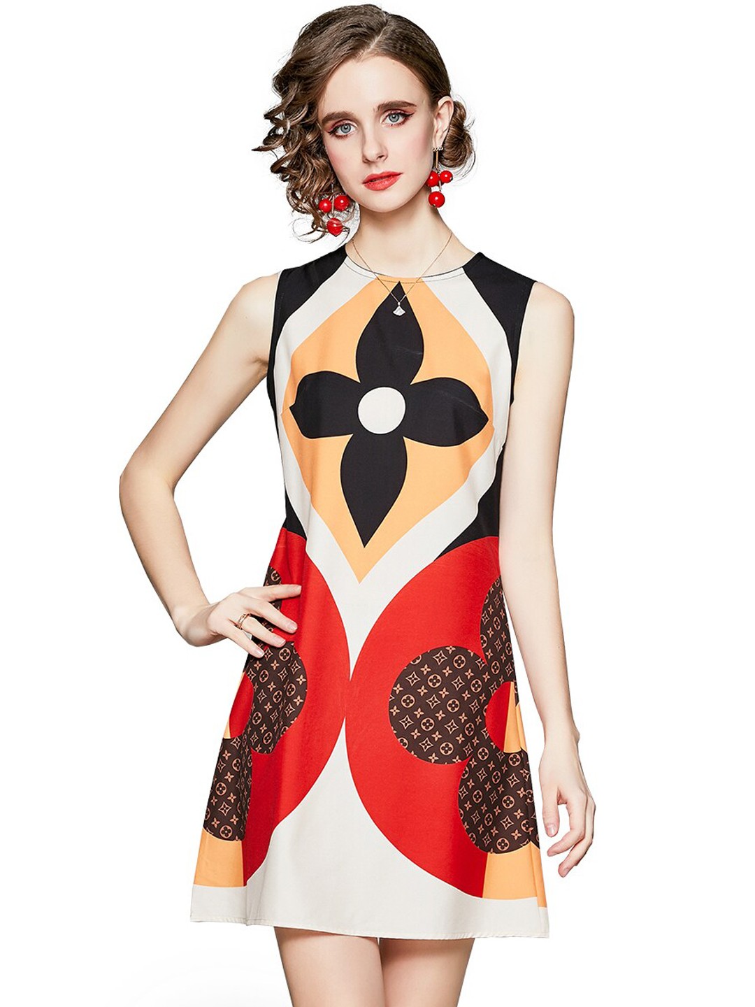 

JC Collection White & Black Floral A-Line Mini Dress