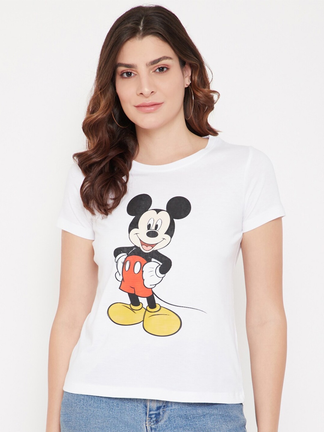 

Disney by Wear Your Mind Women White Mickey Mouse Printed T-shirt