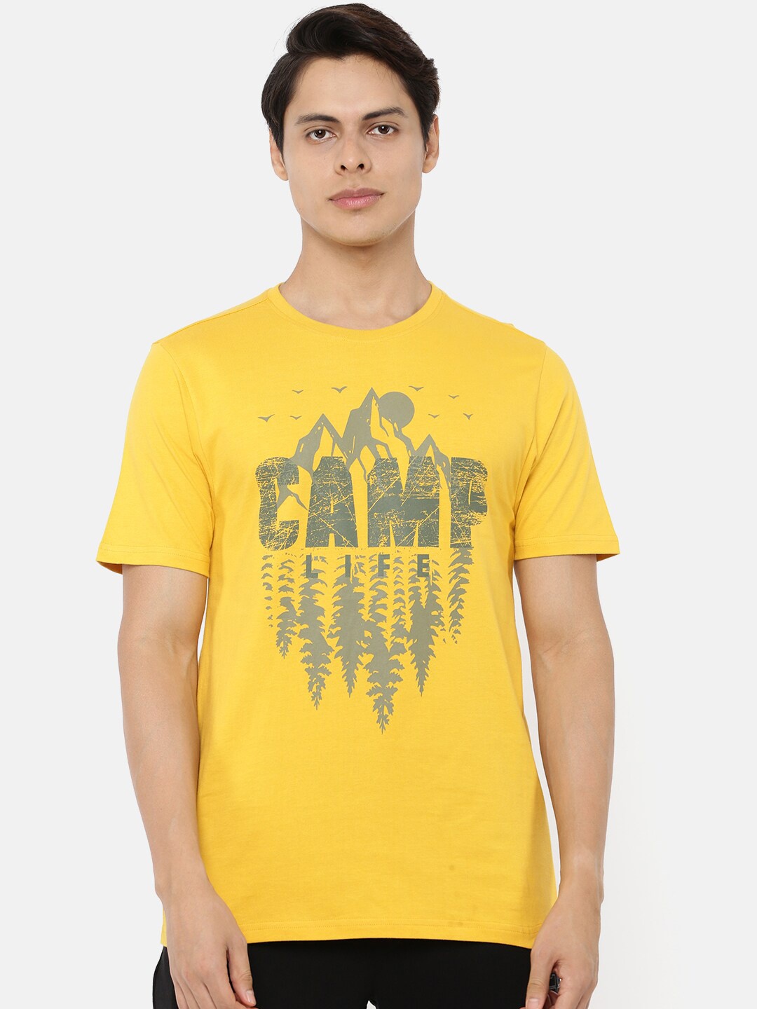 

Wildcraft Men Yellow & Grey Typography Printed T-shirt
