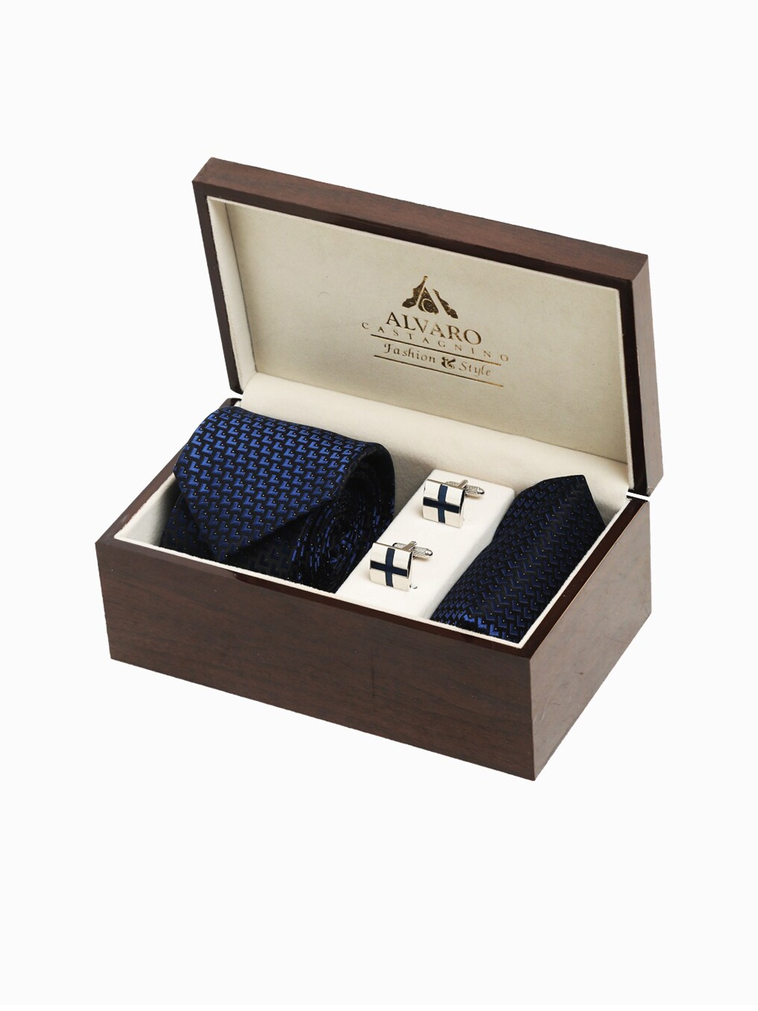 

Alvaro Castagnino Men Black & Blue Woven Design Accessory Gift Set