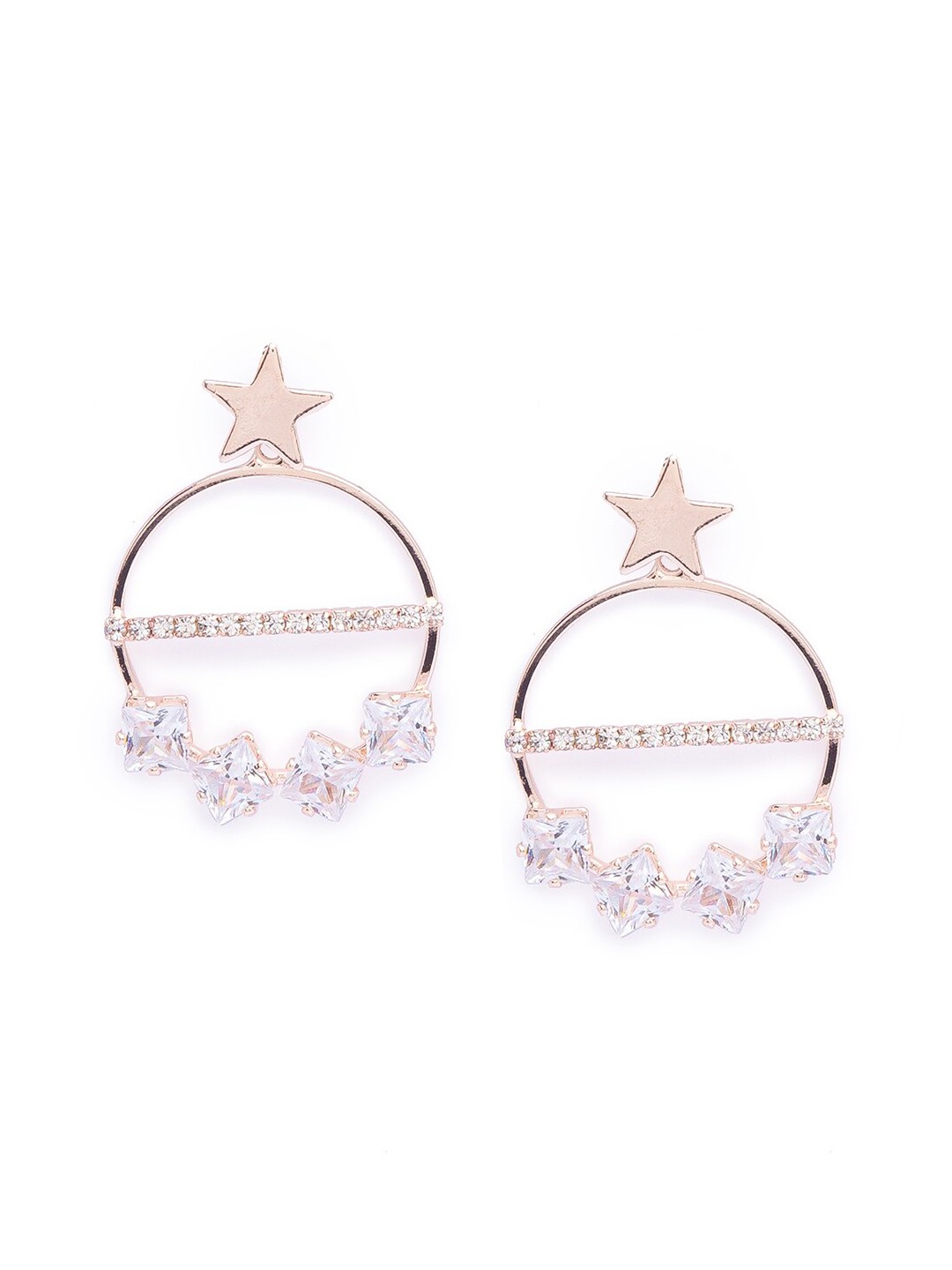 

Globus Rose Gold-Plated & cubic zirconia Studded Circular Drop Earrings