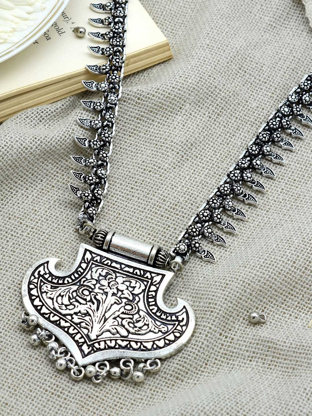 

TEEJH German Silver-Plated Oxidised Necklace