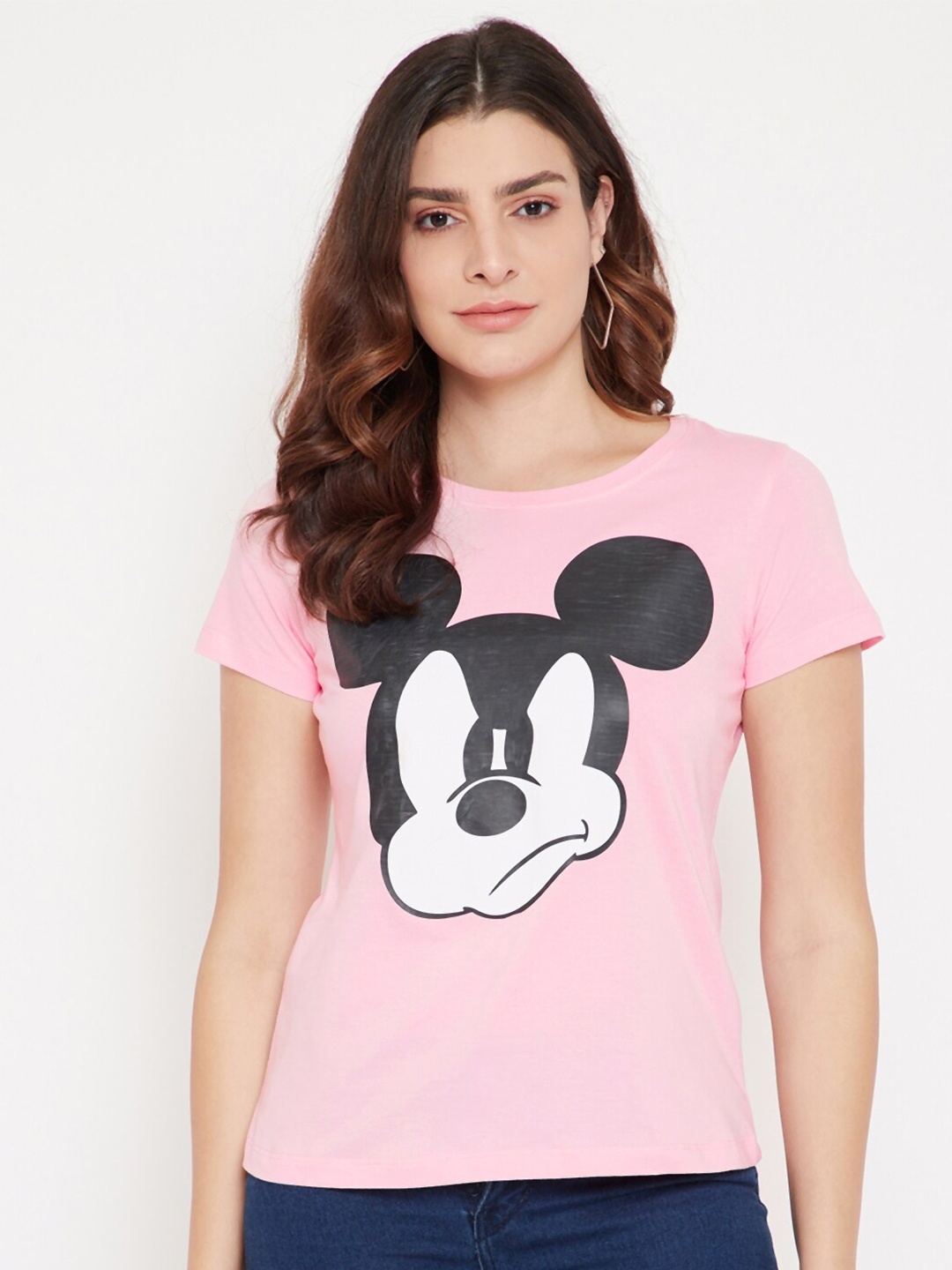 

Disney by Wear Your Mind Women Pink & Black Mickey Mouse Printed T-shirt