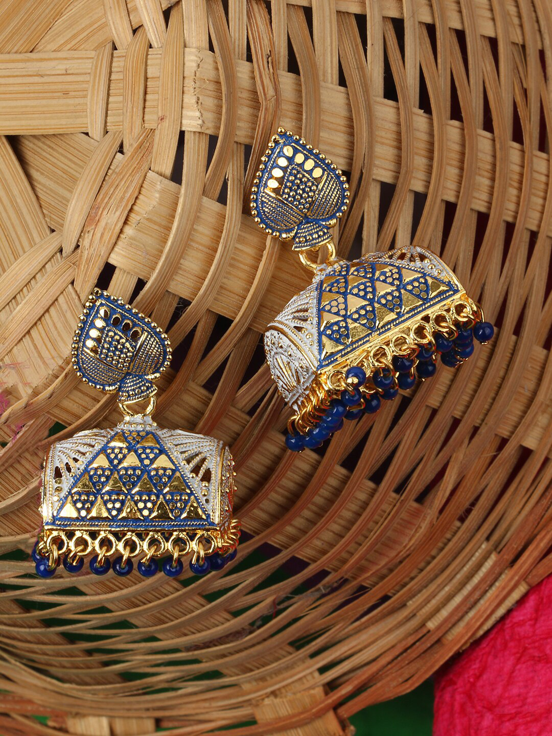 

ANIKAS CREATION Blue Contemporary Jhumkas Earrings