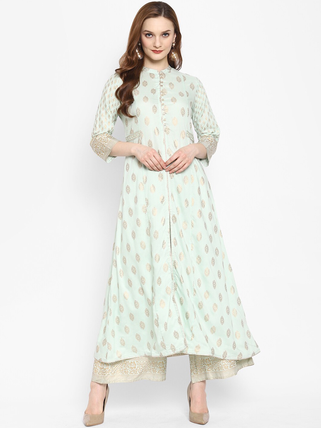 

Ramas Women Sea Green Ethnic Motifs Printed Kurta with Palazzos
