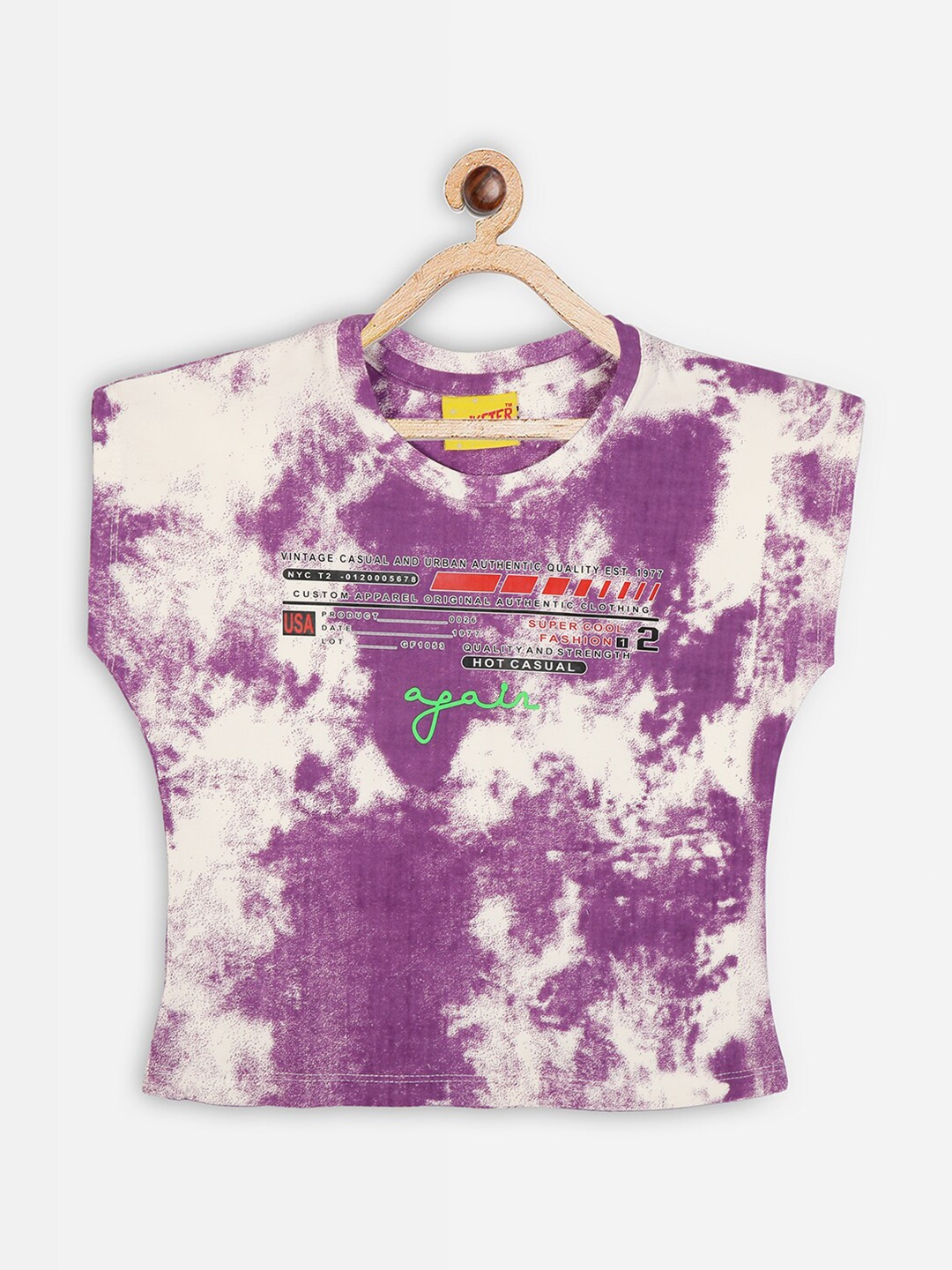

Punkster Purple & White Tie & Dye Regular Crop Top