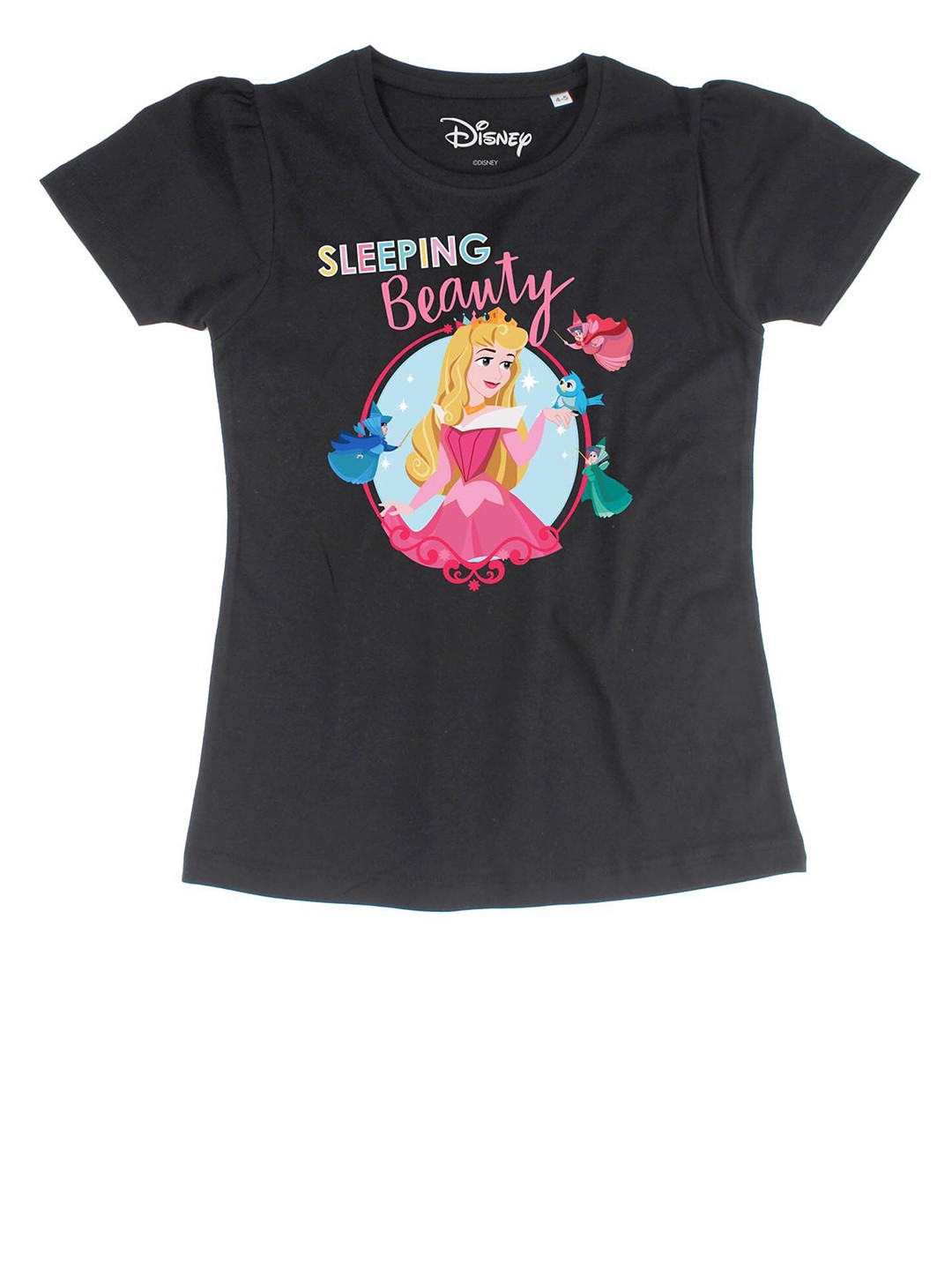 

Disney by Wear Your Mind Girls Black Printed Sleeping Beauty Pure Cotton Regular Top