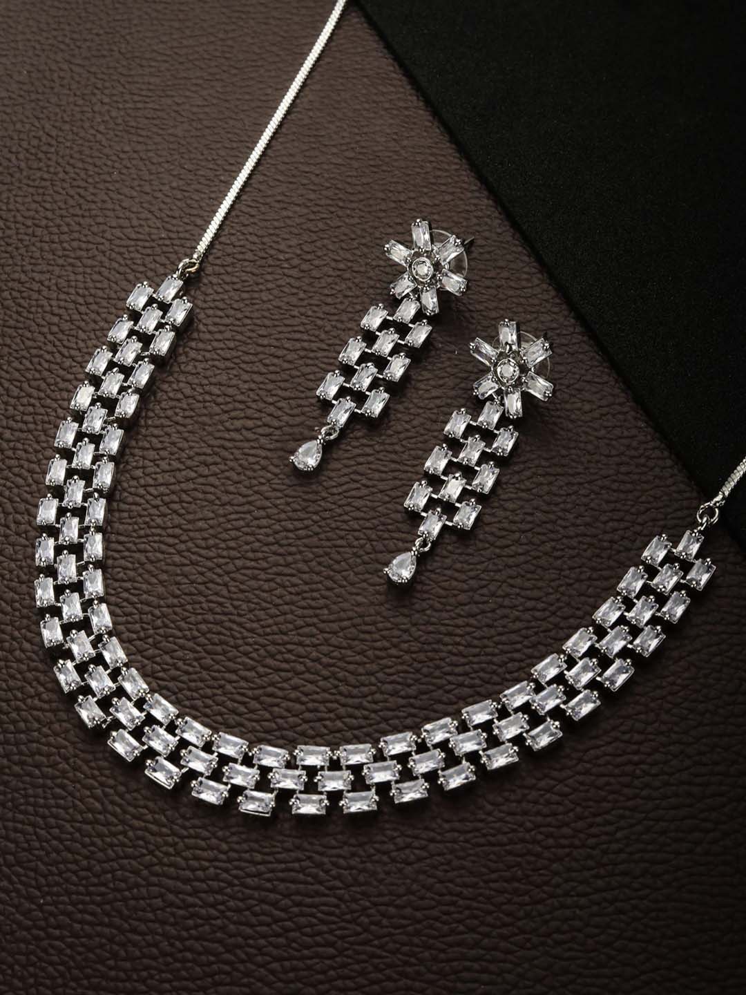 

Priyaasi Silver-Plated White American Diamond-Studded Jewellery Set