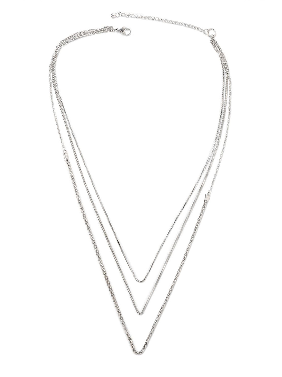 

FOREVER 21 Women Silver Silver-Plated Layered Layered Chain Necklace
