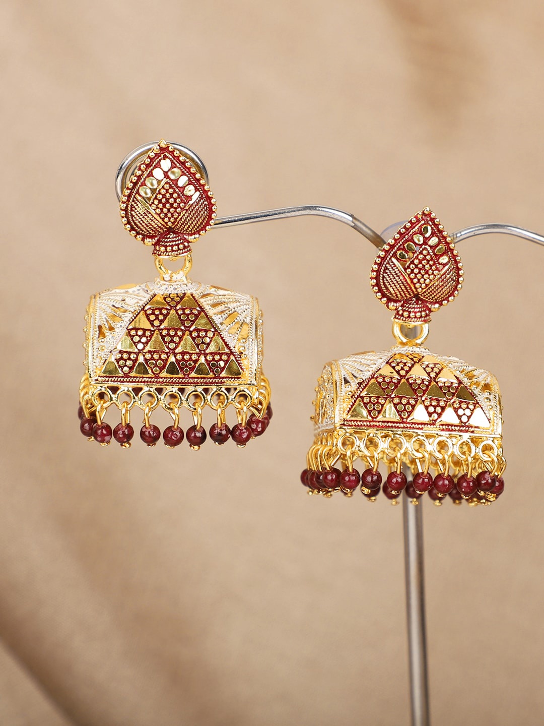 

ANIKAS CREATION Maroon Contemporary Jhumkas Earrings