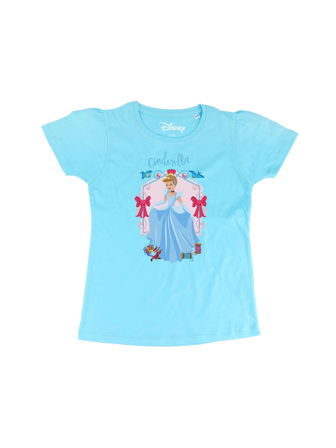 

Disney by Wear Your Mind Girls Blue Printed Cinderella Pure Cotton Regular Top