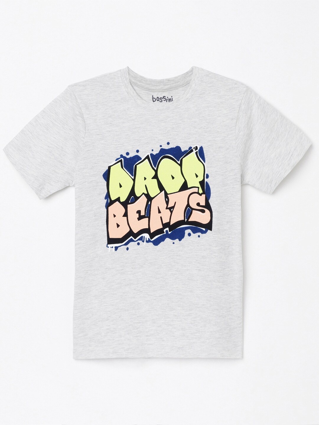 

Bossini Boys Grey Melange Typography Printed Applique T-shirt