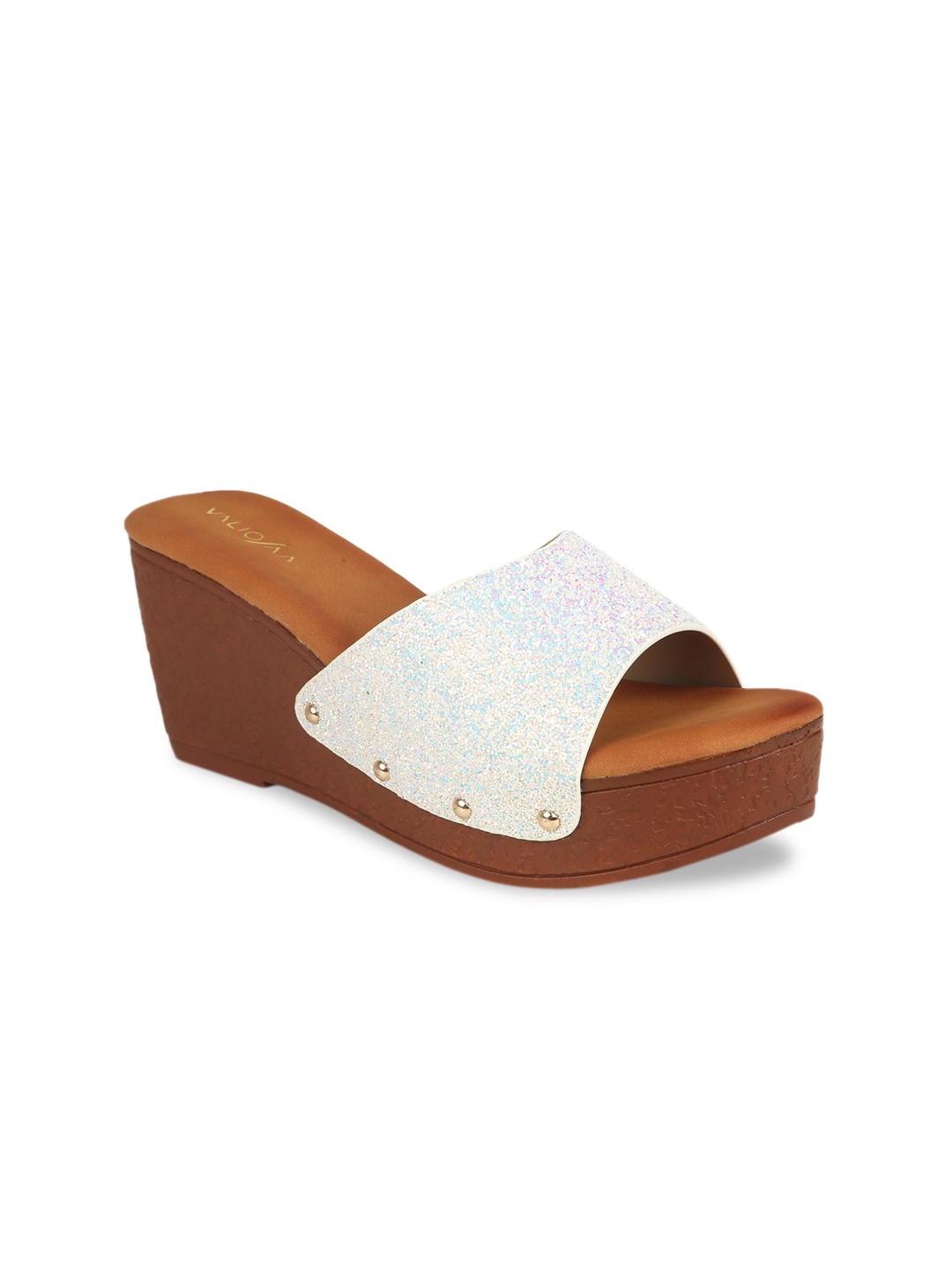 

VALIOSAA Silver-Toned Embellished Wedge Sandals