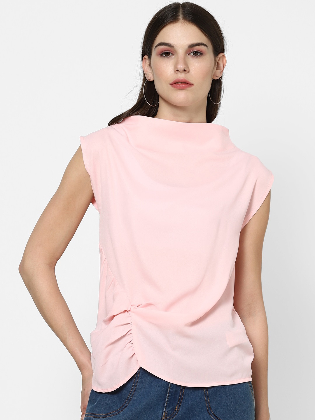 

FOREVER 21 Pink Cowl Neck Regular Top