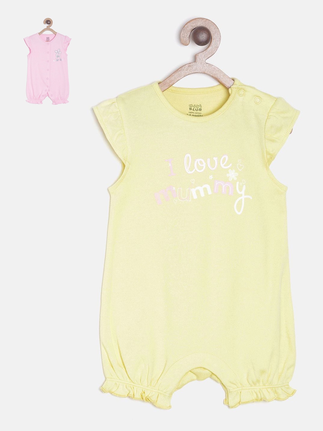 

MINI KLUB Infant Girls Pack Of 2 Printed Pure Cotton Rompers, Pink