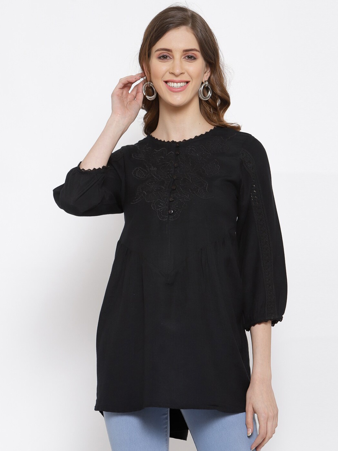

SCOUP Black Embroidered Linen Tunic