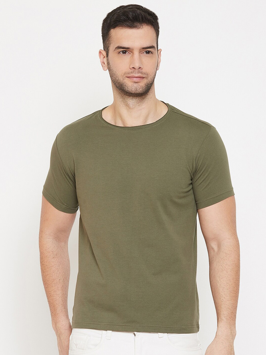 

QUBIC Men Olive Raw Edge T-shirt