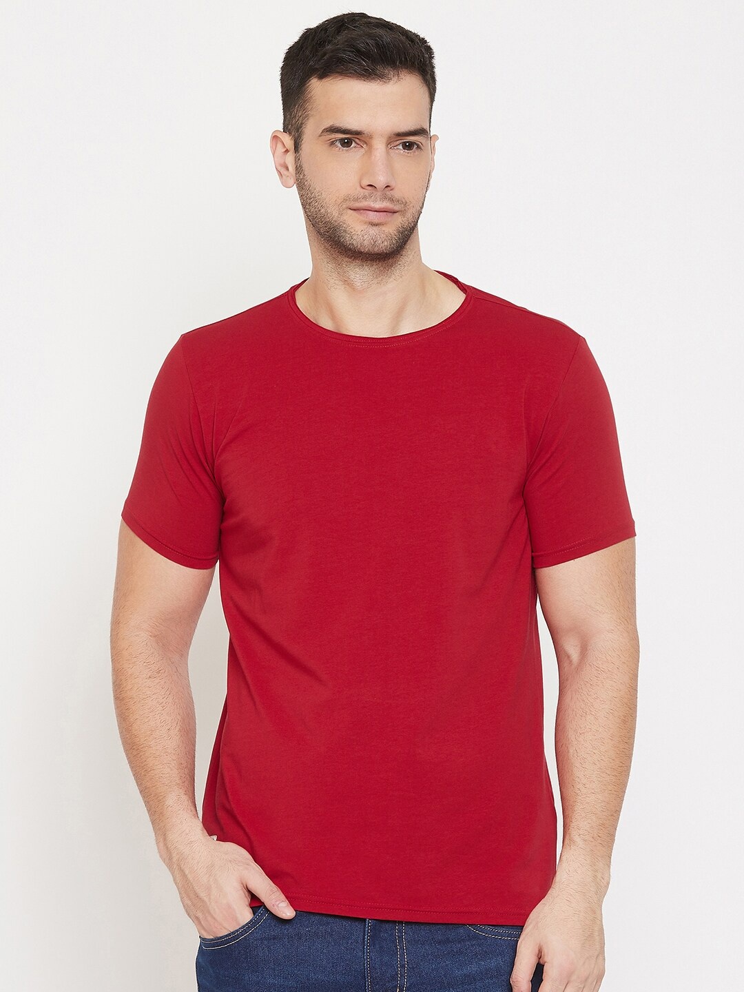 

QUBIC Men Red Cotton T-shirt