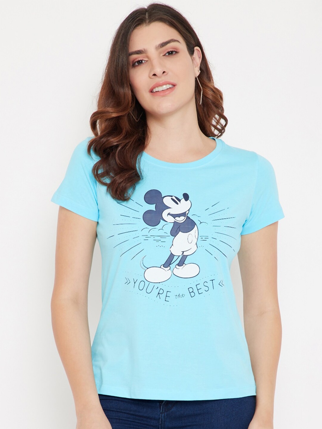 

Disney by Wear Your Mind Women Blue & White Mickey Mouse Printed T-shirt