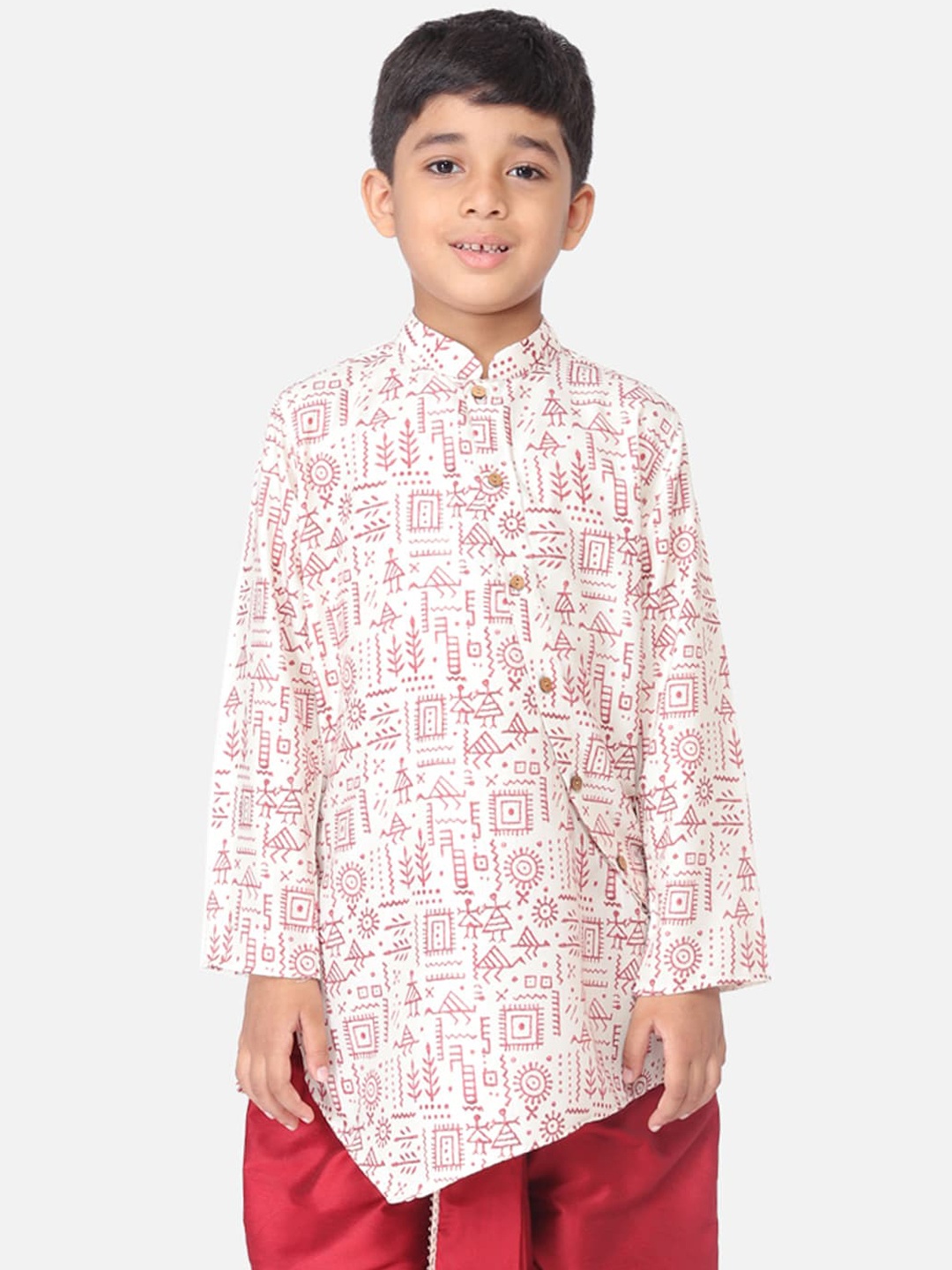 

TABARD Boys White & Red Tribal Printed Kurta
