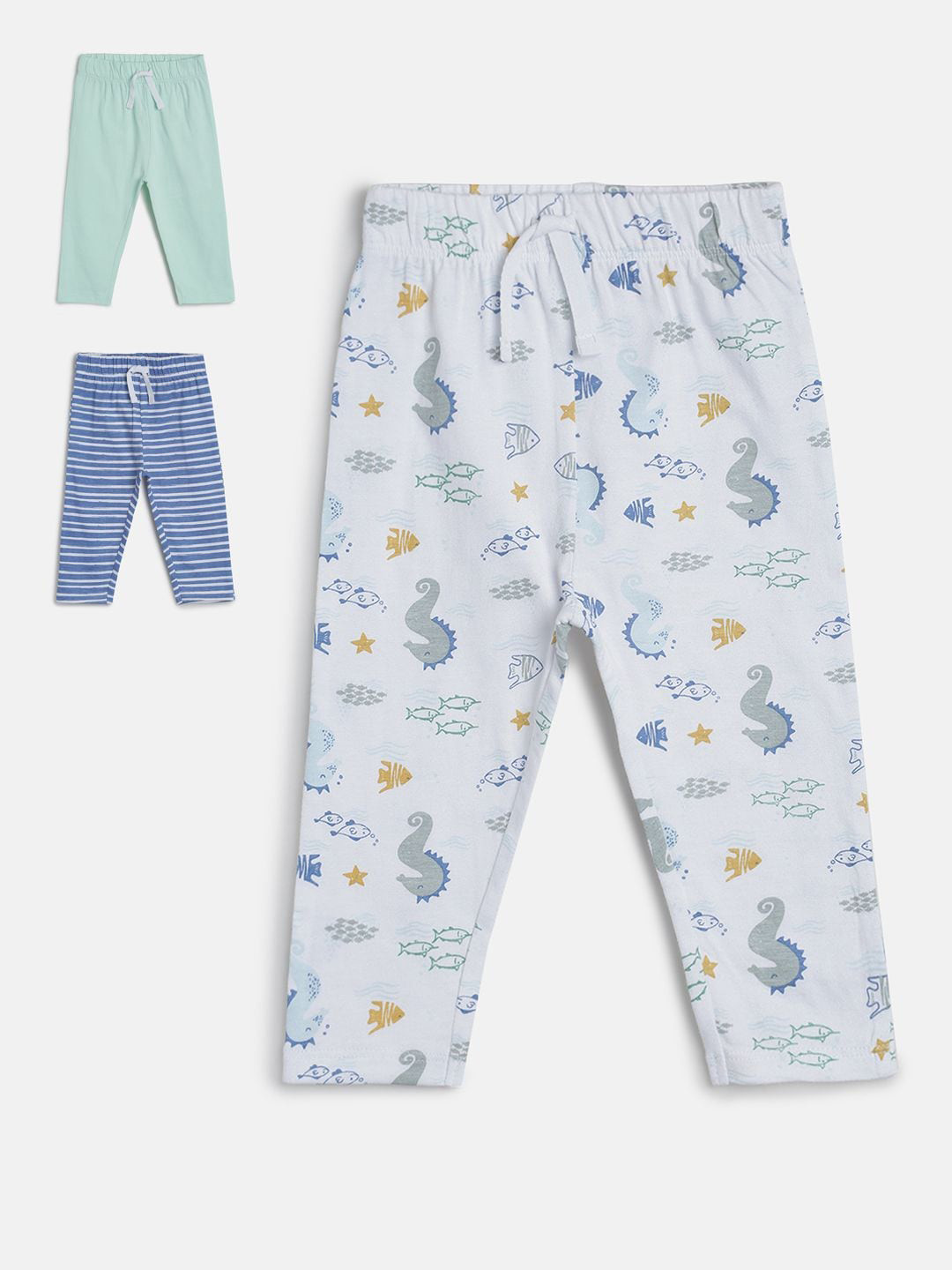 

MINI KLUB Infant Boys Pack Of 3 Printed Pure Cotton Track Pants, White
