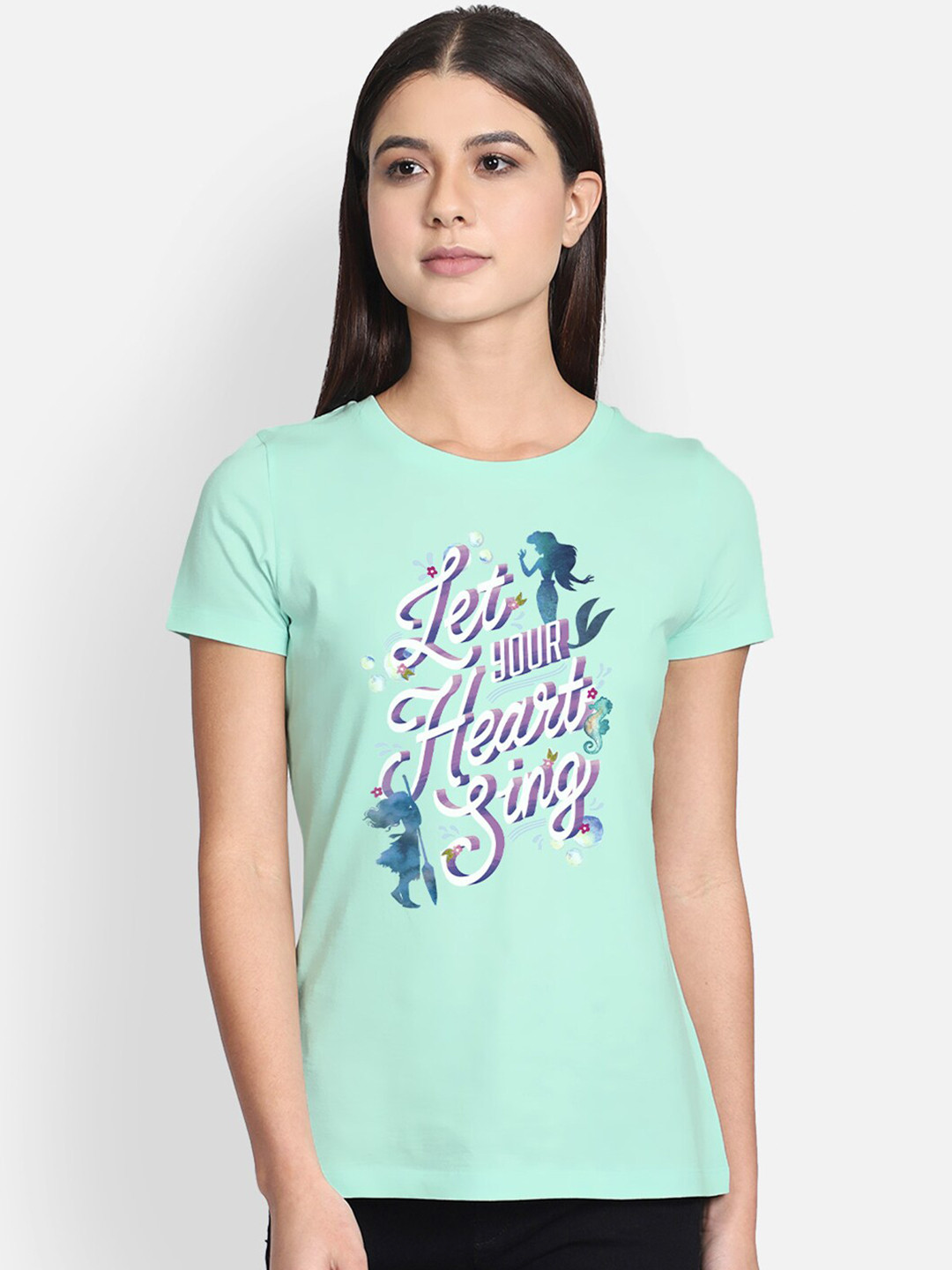 

Free Authority Women Sea Green Disney Princess Printed Cotton Pure Cotton T-shirt