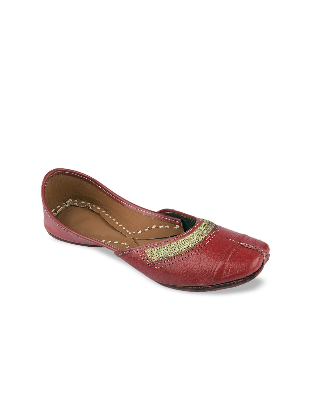 

DESI COLOUR Women Maroon Leather Mojaris Flats