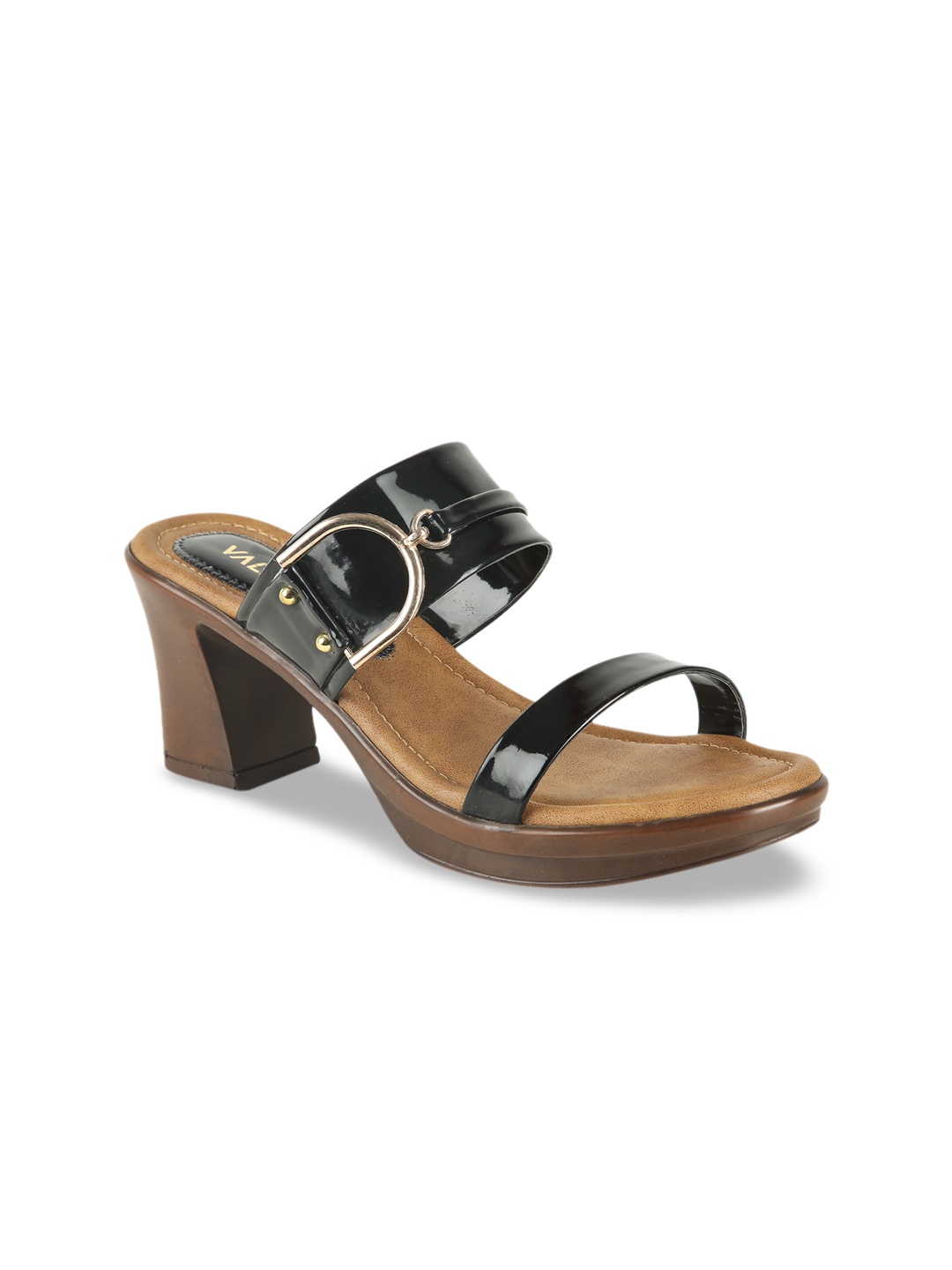 VALIOSAA Black Colourblocked Block Sandals with Buckles