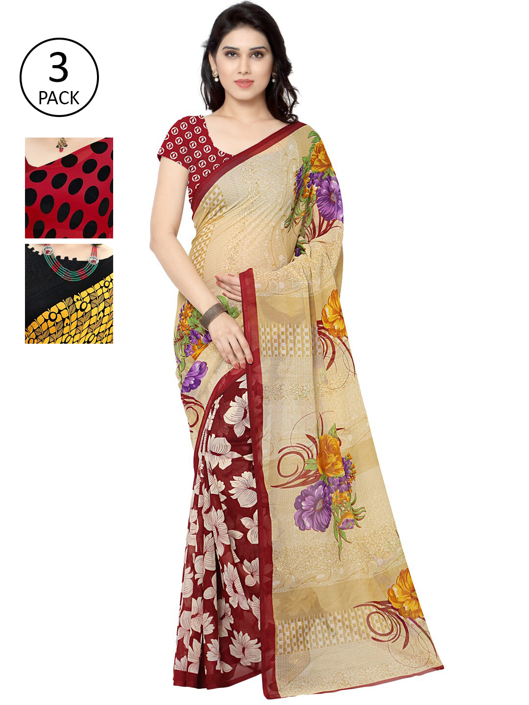 

KALINI Pack Of 3 Red & Black Saree