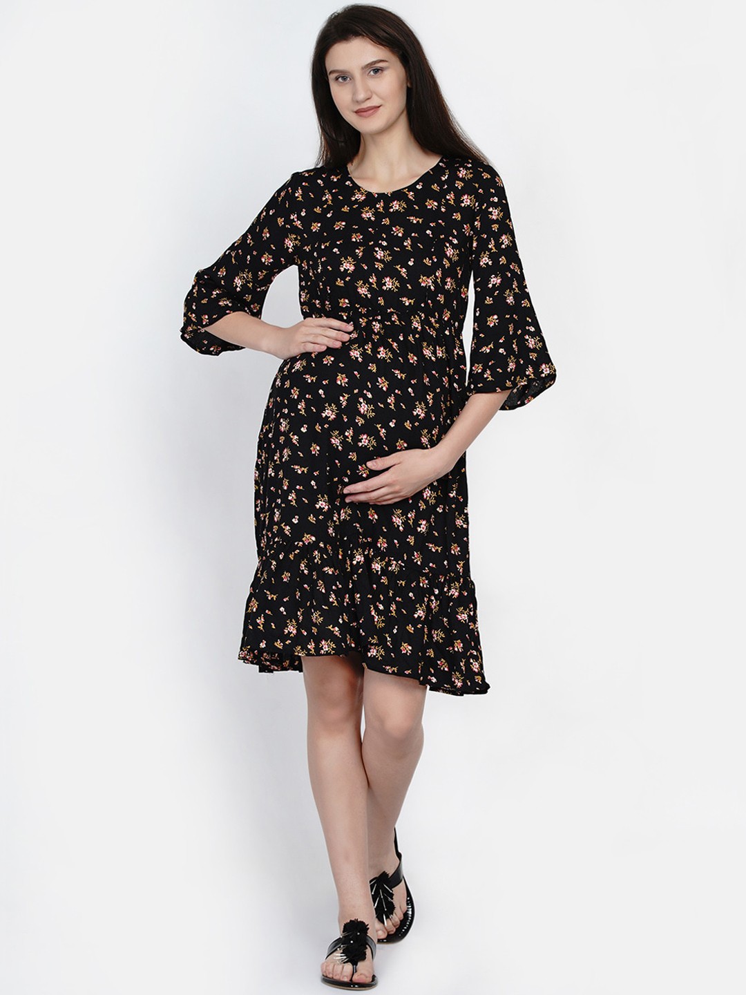 

Mine4Nine Women Black Floral Maternity Dress