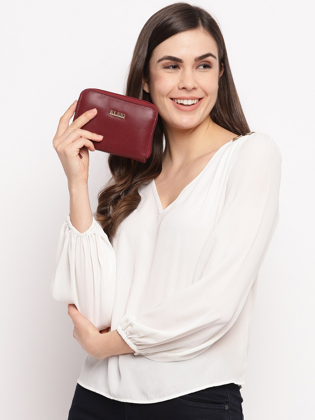 

KLEIO Zip Around Wristlet Wallet, Maroon