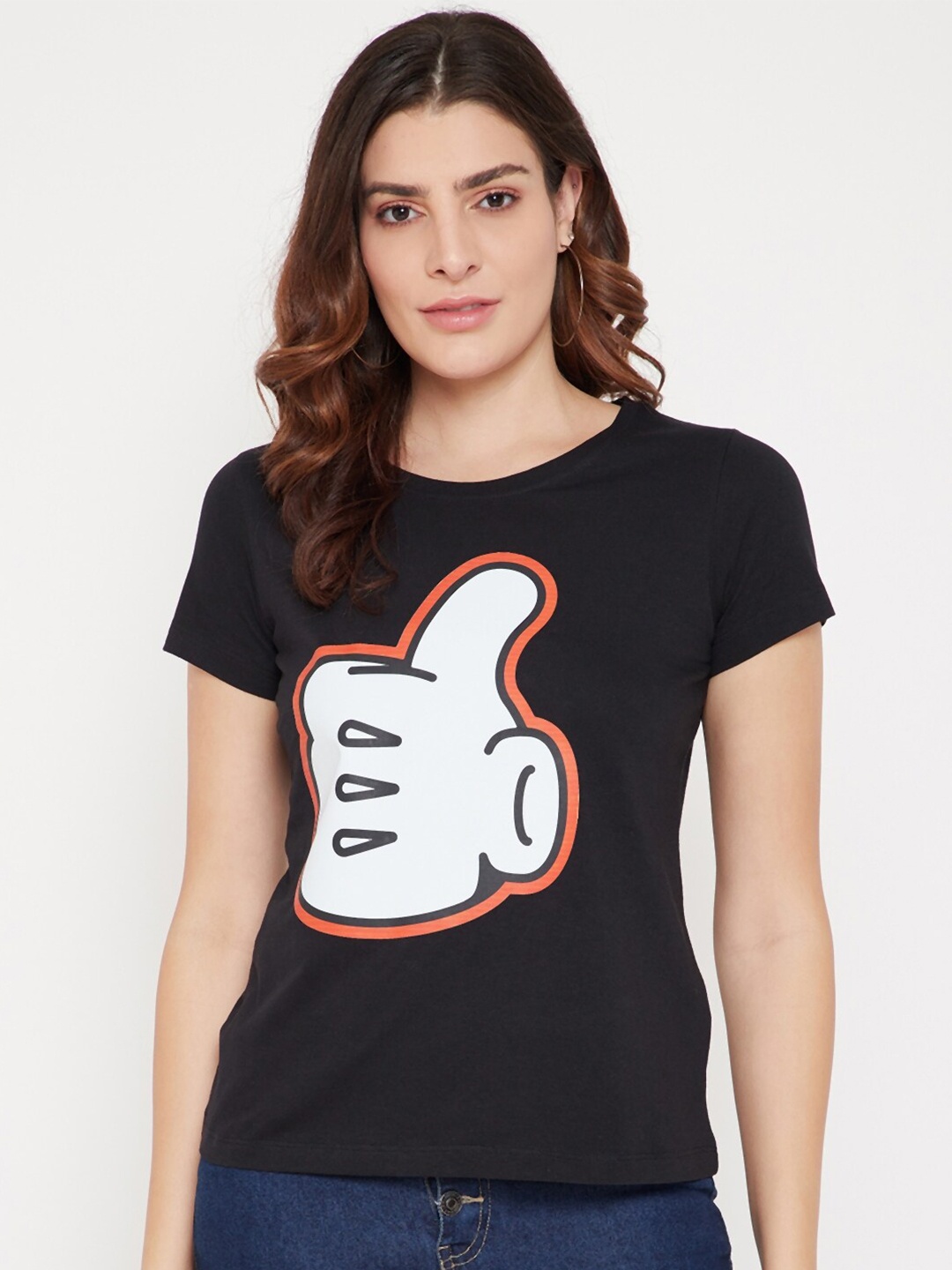 Disney by Wear Your Mind Women Black Mickey Mouse Printed T-shirt