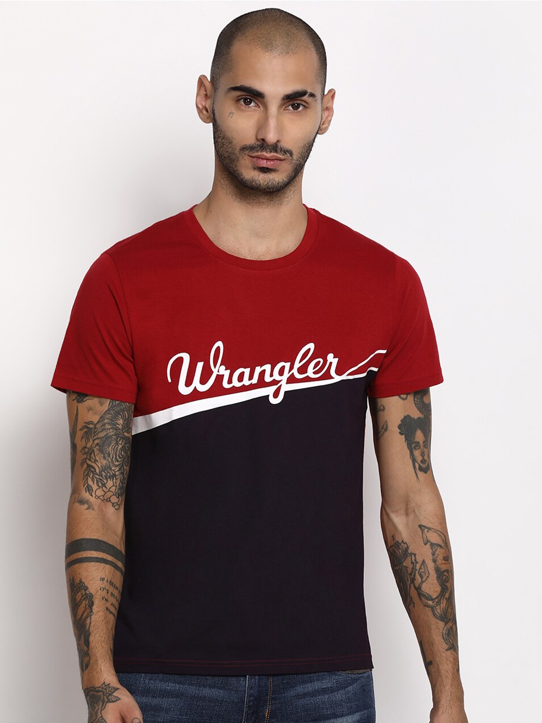 

Wrangler Men Red & Black Colourblocked T-shirt