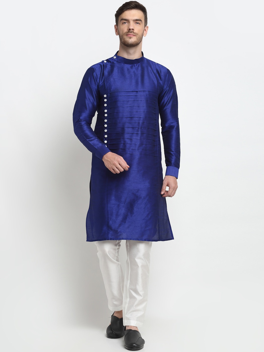 

Benstoke Men Blue Angrakha Kurta with Pyjamas