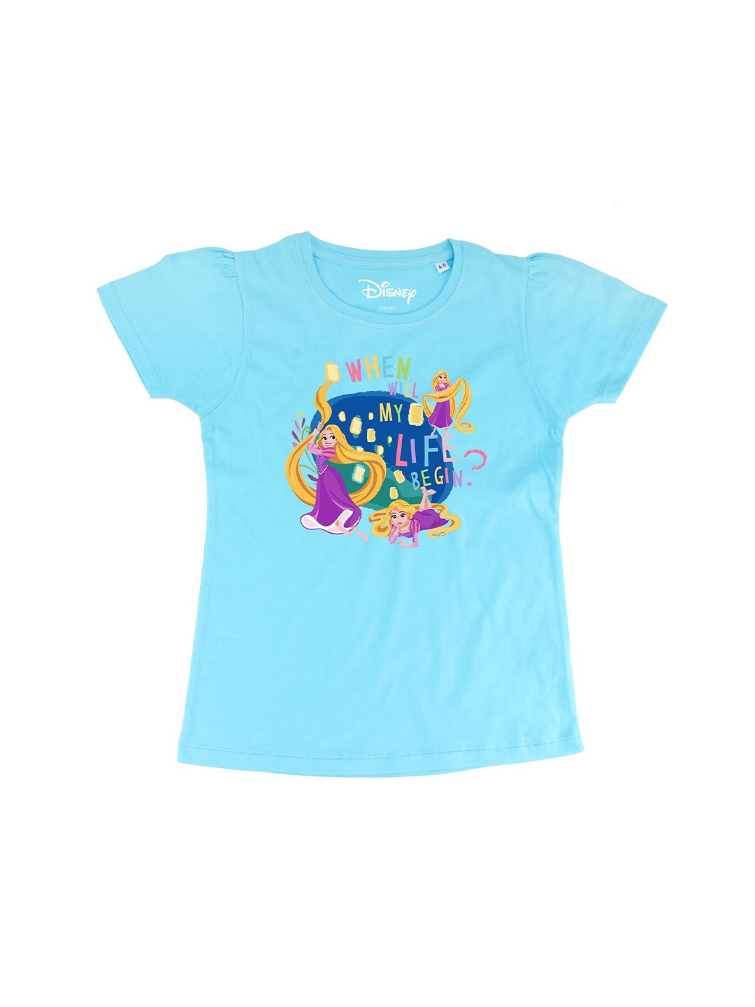 

Disney by Wear Your Mind Blue Puff Sleeve Disney Princess Regular Cotton Top