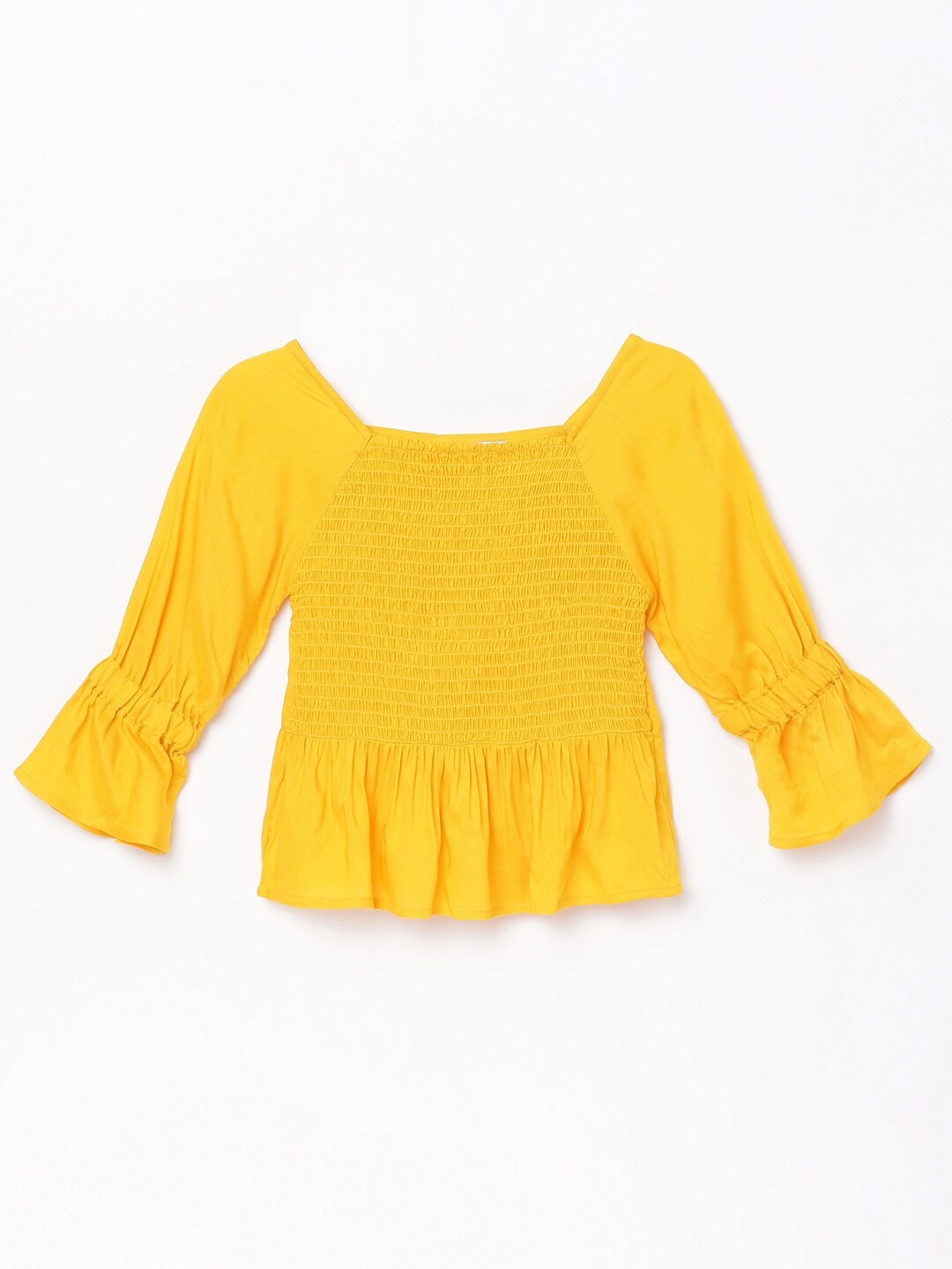 

Fame Forever by Lifestyle Yellow Bell Sleeve Regular Top With Smocking